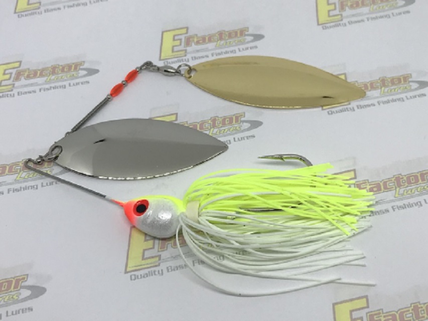 Chartreuse/White Spinnerbait - Smooth Gold Indiana and Nickel Colorado