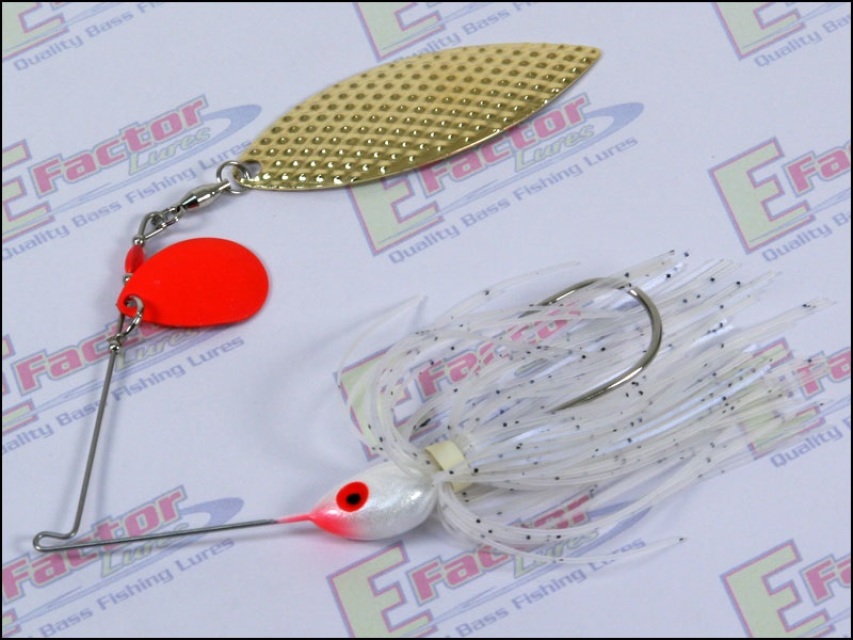 Blue Glimmer Spinnerbait - Diamond Gold Willow and Red Colorado Blades